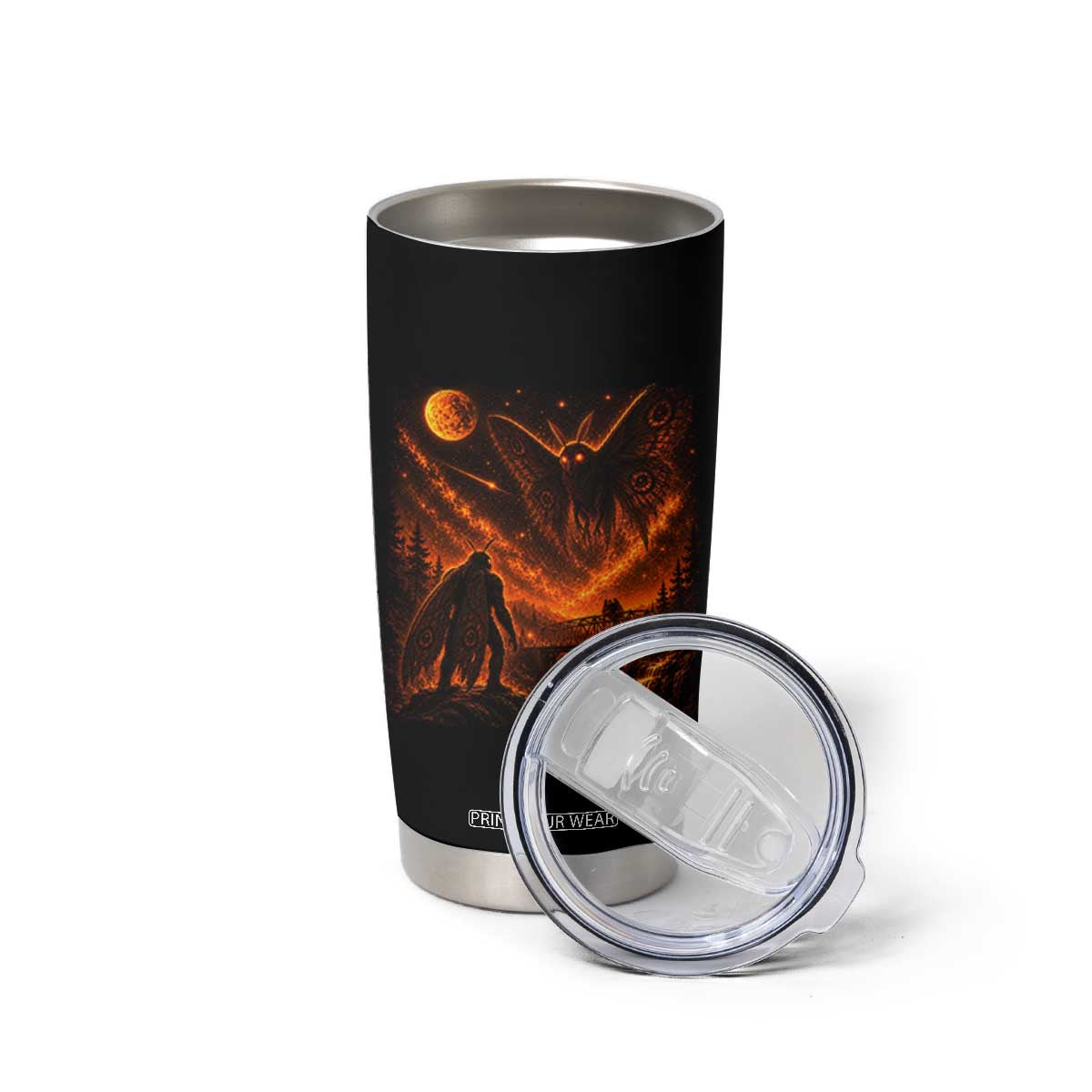 Mothman Cryptid Under The Moon 90s Retro Tumbler Cup Vintage Silver Bridge Dark Fantasy Graphic