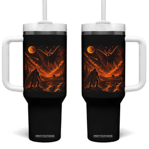 Mothman Cryptid Under The Moon 90s Retro Tumbler With Handle Vintage Silver Bridge Dark Fantasy Graphic