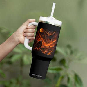 Mothman Cryptid Under The Moon 90s Retro Tumbler With Handle Vintage Silver Bridge Dark Fantasy Graphic