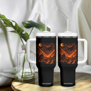 Mothman Cryptid Under The Moon 90s Retro Tumbler With Handle Vintage Silver Bridge Dark Fantasy Graphic