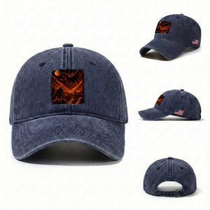 Mothman Cryptid Under The Moon 90s Retro Washed Cotton Baseball Cap Vintage Silver Bridge Dark Fantasy Graphic