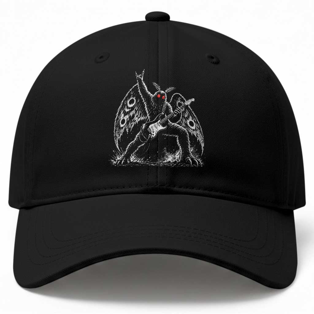 Mothman Rock Guitarist Baseball Cap Heavy Metal Cryptid Monochromatic