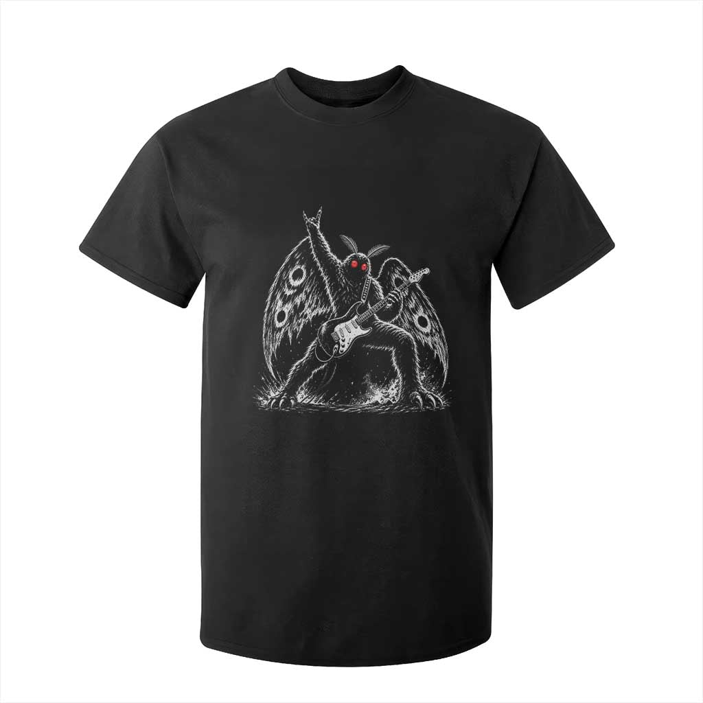 Mothman Rock Guitarist T Shirt For Kid Heavy Metal Cryptid Monochromatic