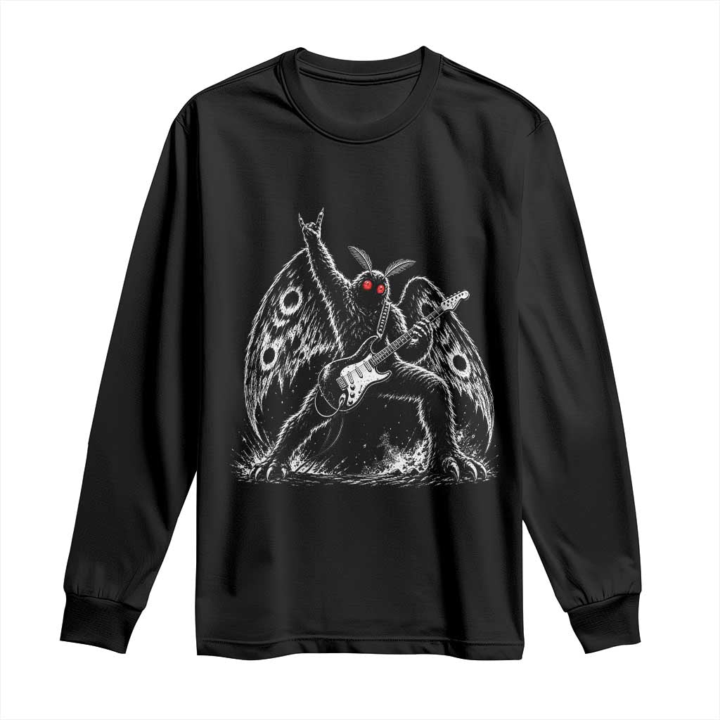 Mothman Rock Guitarist Long Sleeve Shirt Heavy Metal Cryptid Monochromatic