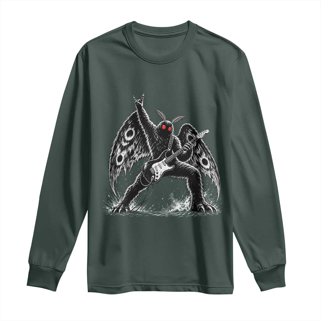 Mothman Rock Guitarist Long Sleeve Shirt Heavy Metal Cryptid Monochromatic