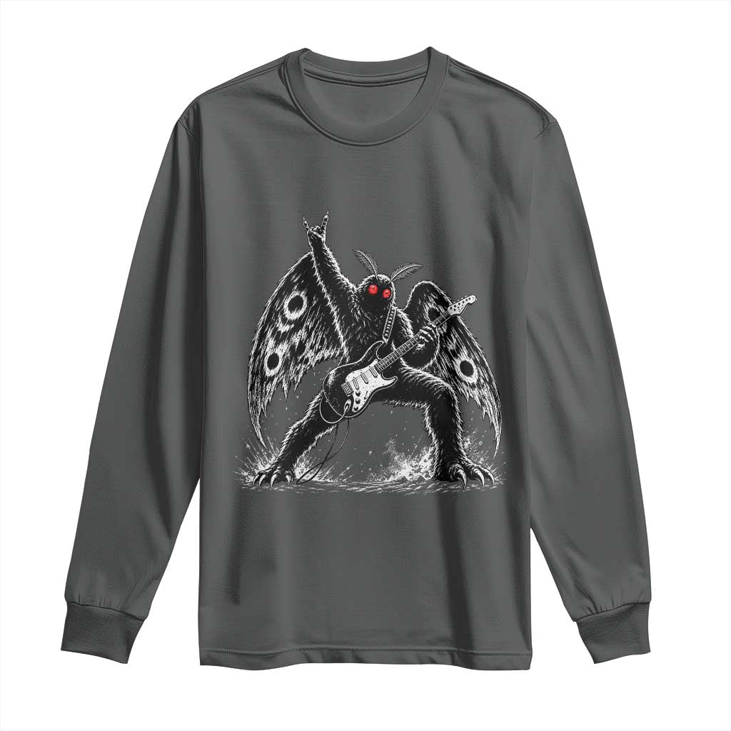 Mothman Rock Guitarist Long Sleeve Shirt Heavy Metal Cryptid Monochromatic