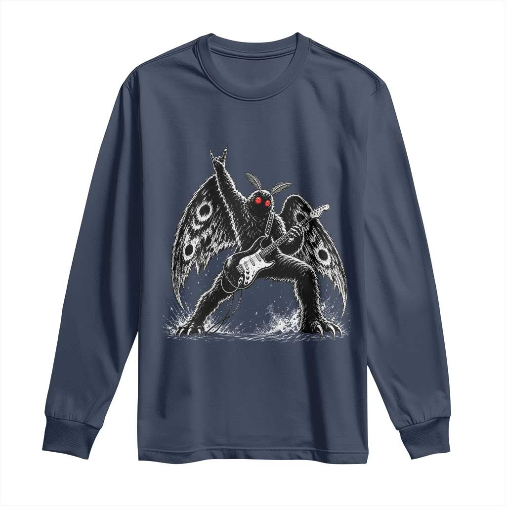 Mothman Rock Guitarist Long Sleeve Shirt Heavy Metal Cryptid Monochromatic