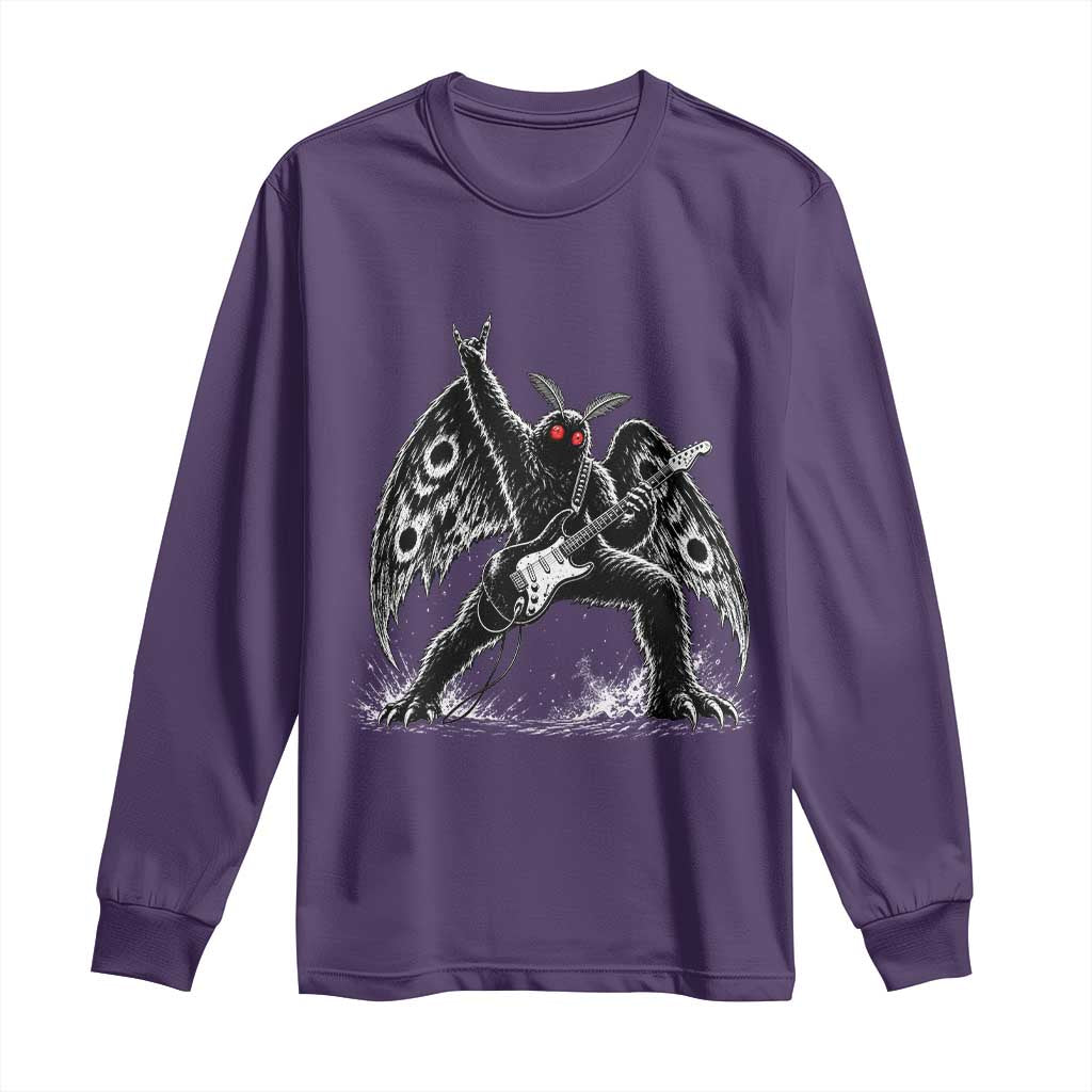 Mothman Rock Guitarist Long Sleeve Shirt Heavy Metal Cryptid Monochromatic