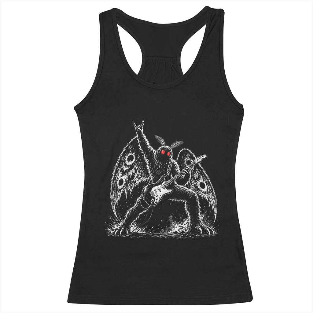 Mothman Rock Guitarist Racerback Tank Top Heavy Metal Cryptid Monochromatic