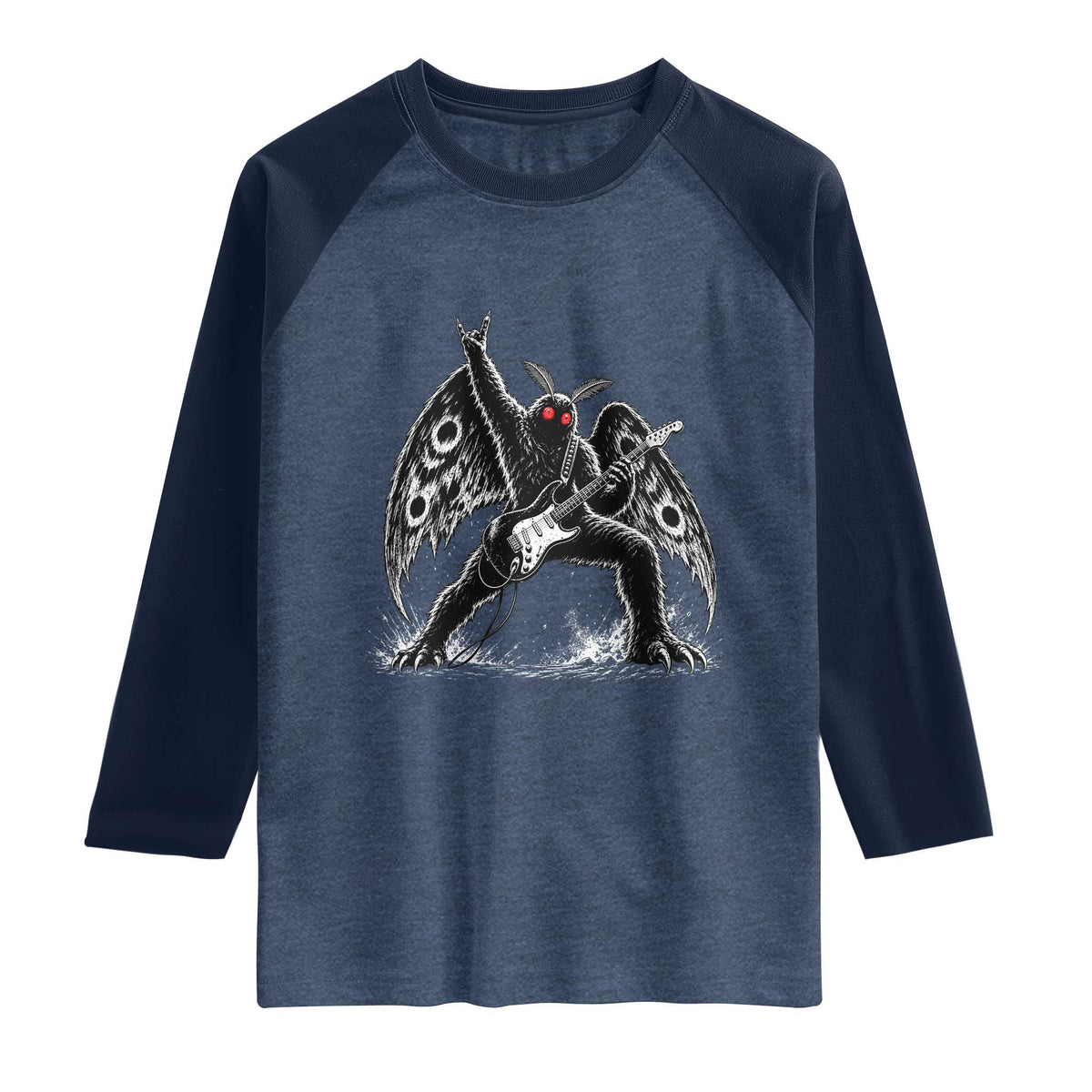 Mothman Rock Guitarist Raglan Shirt Heavy Metal Cryptid Monochromatic