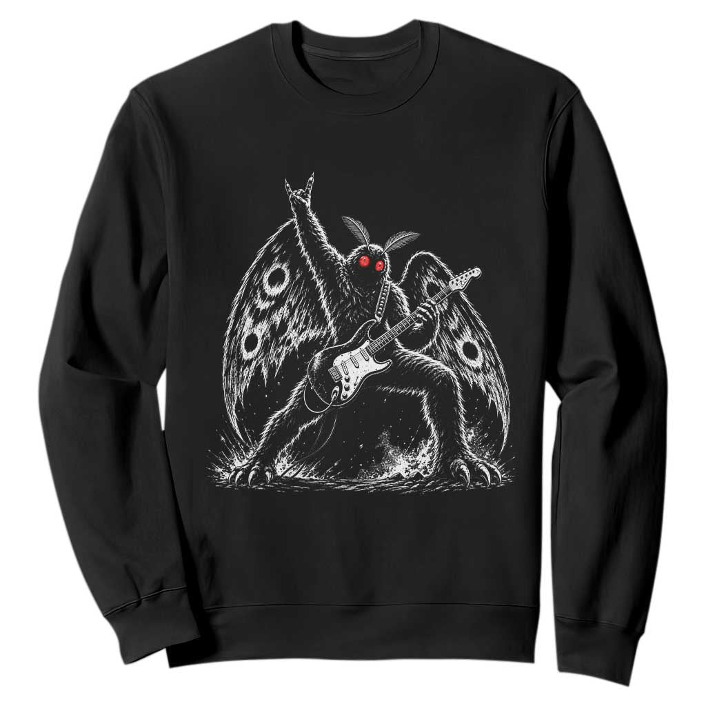 Mothman Rock Guitarist Sweatshirt Heavy Metal Cryptid Monochromatic