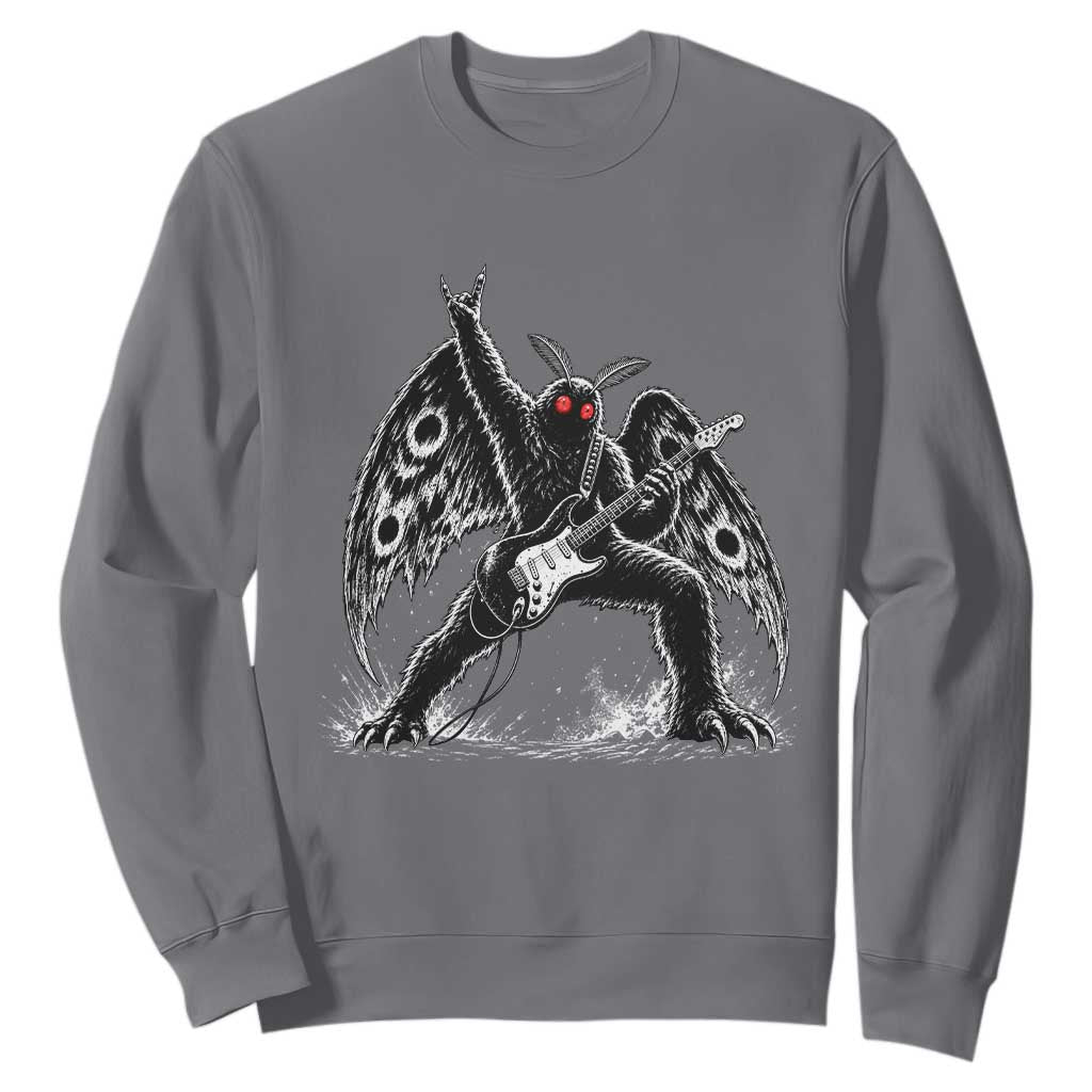Mothman Rock Guitarist Sweatshirt Heavy Metal Cryptid Monochromatic