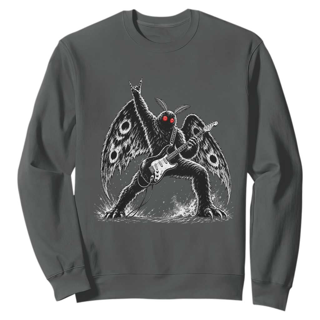 Mothman Rock Guitarist Sweatshirt Heavy Metal Cryptid Monochromatic
