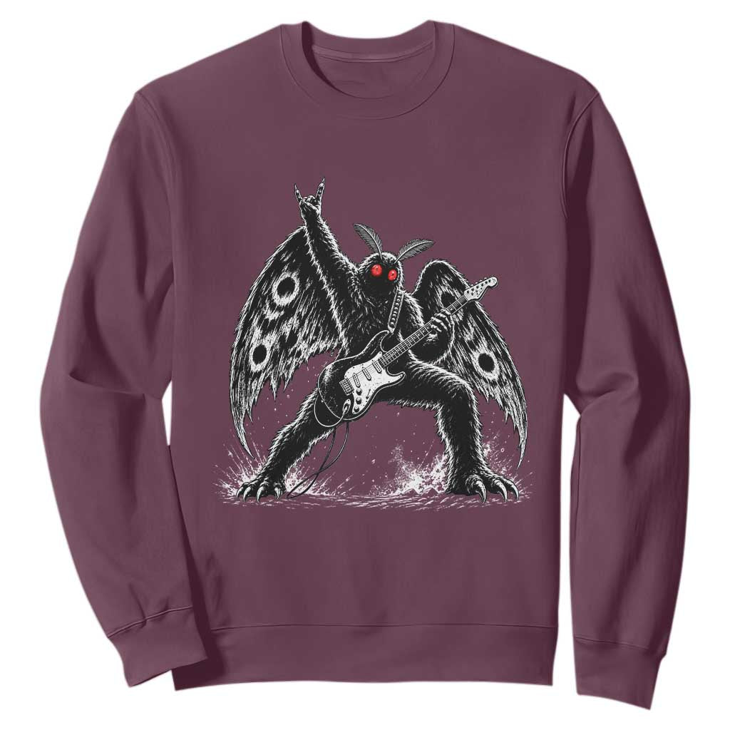 Mothman Rock Guitarist Sweatshirt Heavy Metal Cryptid Monochromatic