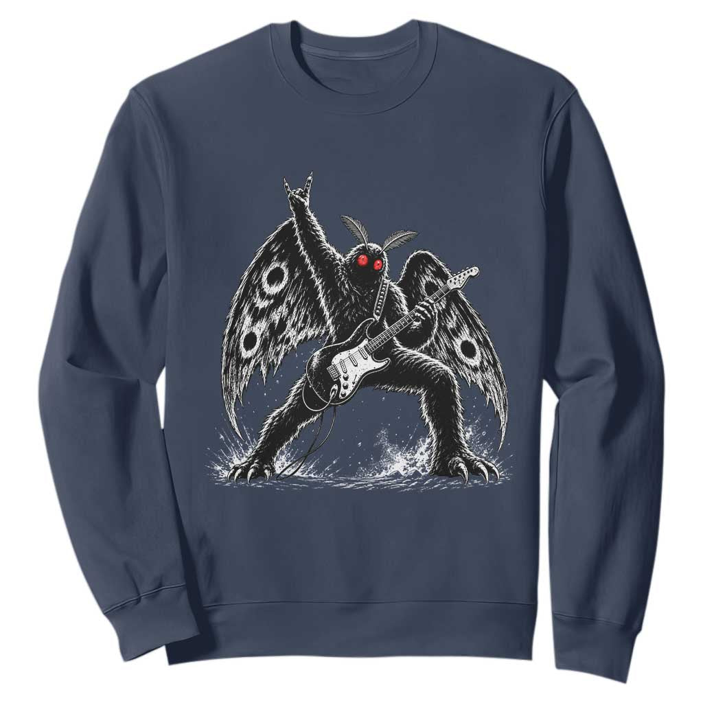 Mothman Rock Guitarist Sweatshirt Heavy Metal Cryptid Monochromatic