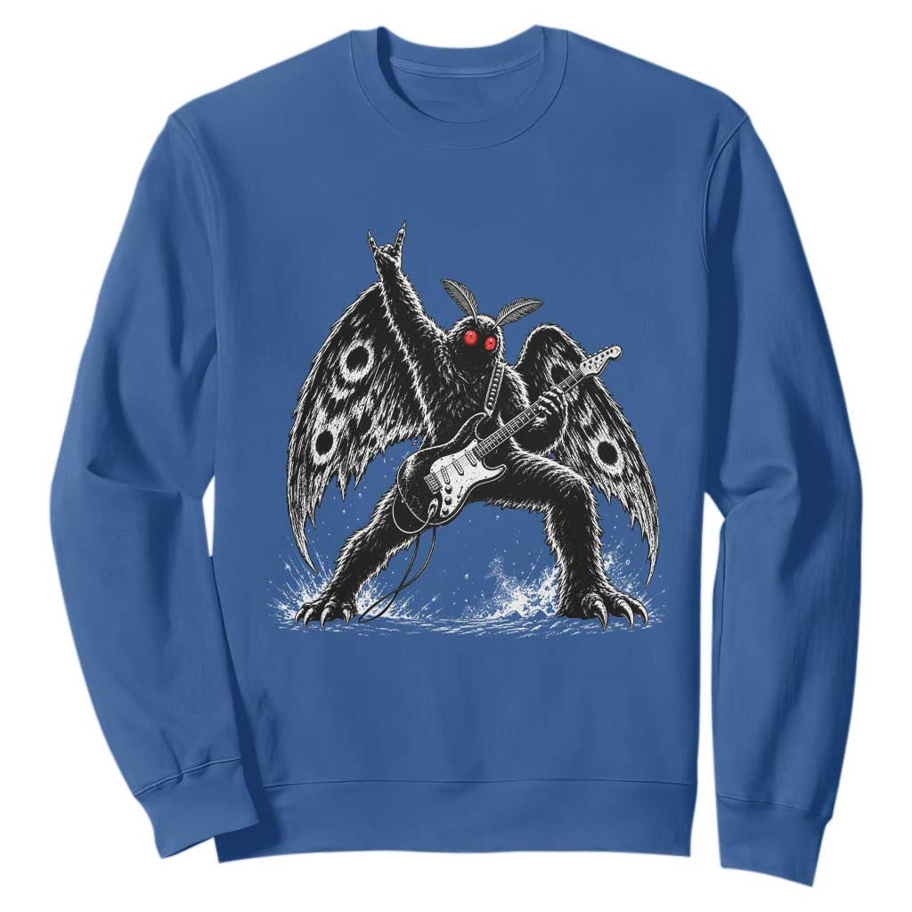 Mothman Rock Guitarist Sweatshirt Heavy Metal Cryptid Monochromatic