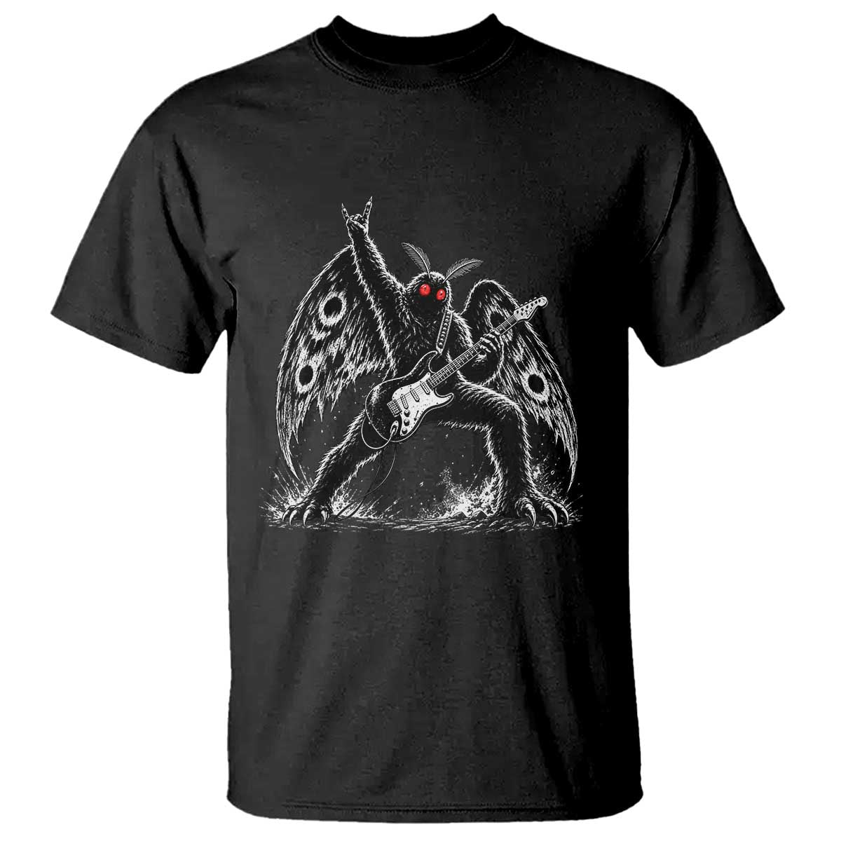 Mothman Rock Guitarist T Shirt Heavy Metal Cryptid Monochromatic