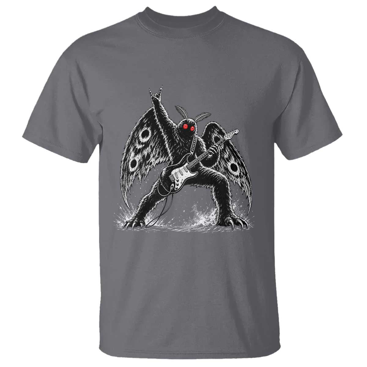 Mothman Rock Guitarist T Shirt Heavy Metal Cryptid Monochromatic