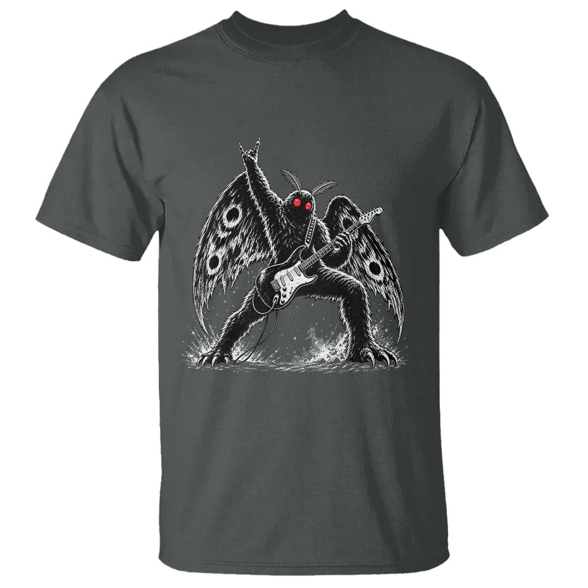Mothman Rock Guitarist T Shirt Heavy Metal Cryptid Monochromatic