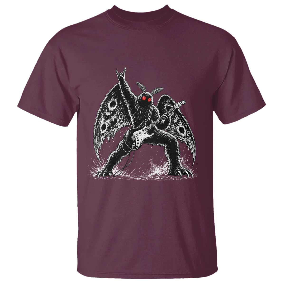 Mothman Rock Guitarist T Shirt Heavy Metal Cryptid Monochromatic