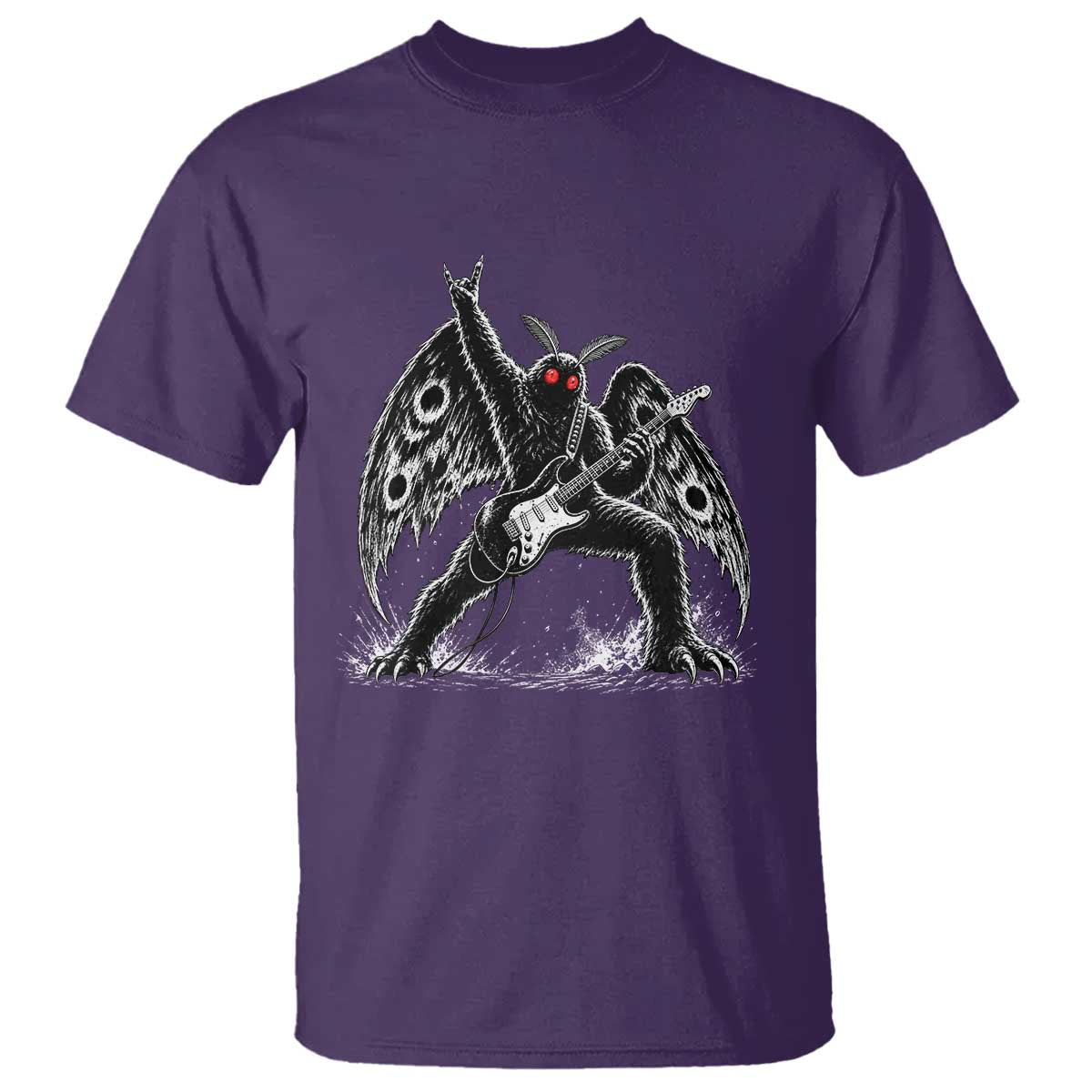 Mothman Rock Guitarist T Shirt Heavy Metal Cryptid Monochromatic