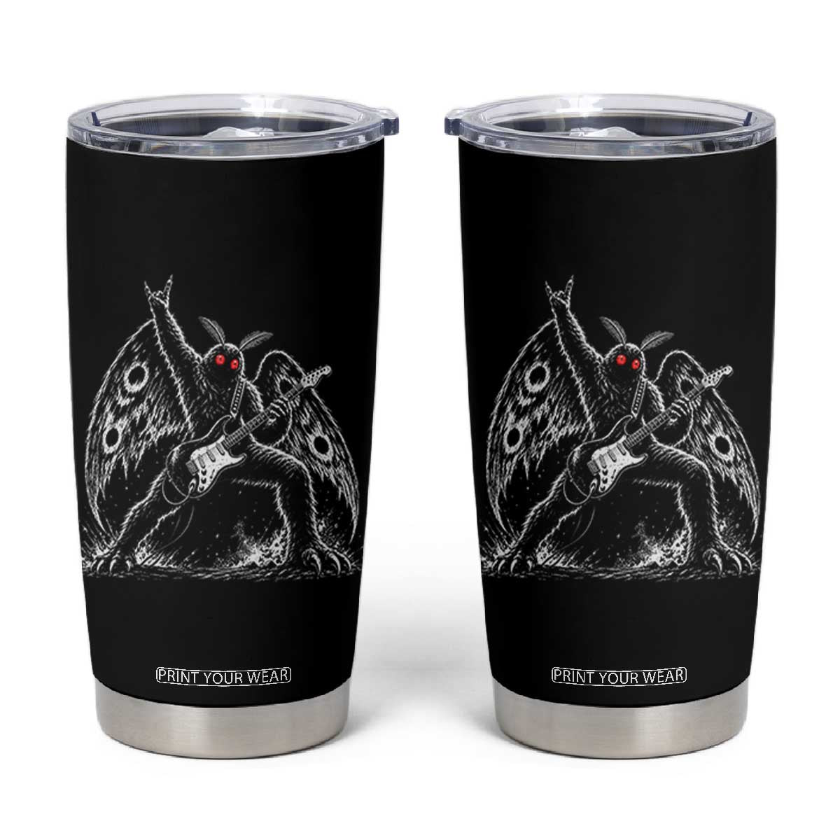 Mothman Rock Guitarist Tumbler Cup Heavy Metal Cryptid Monochromatic