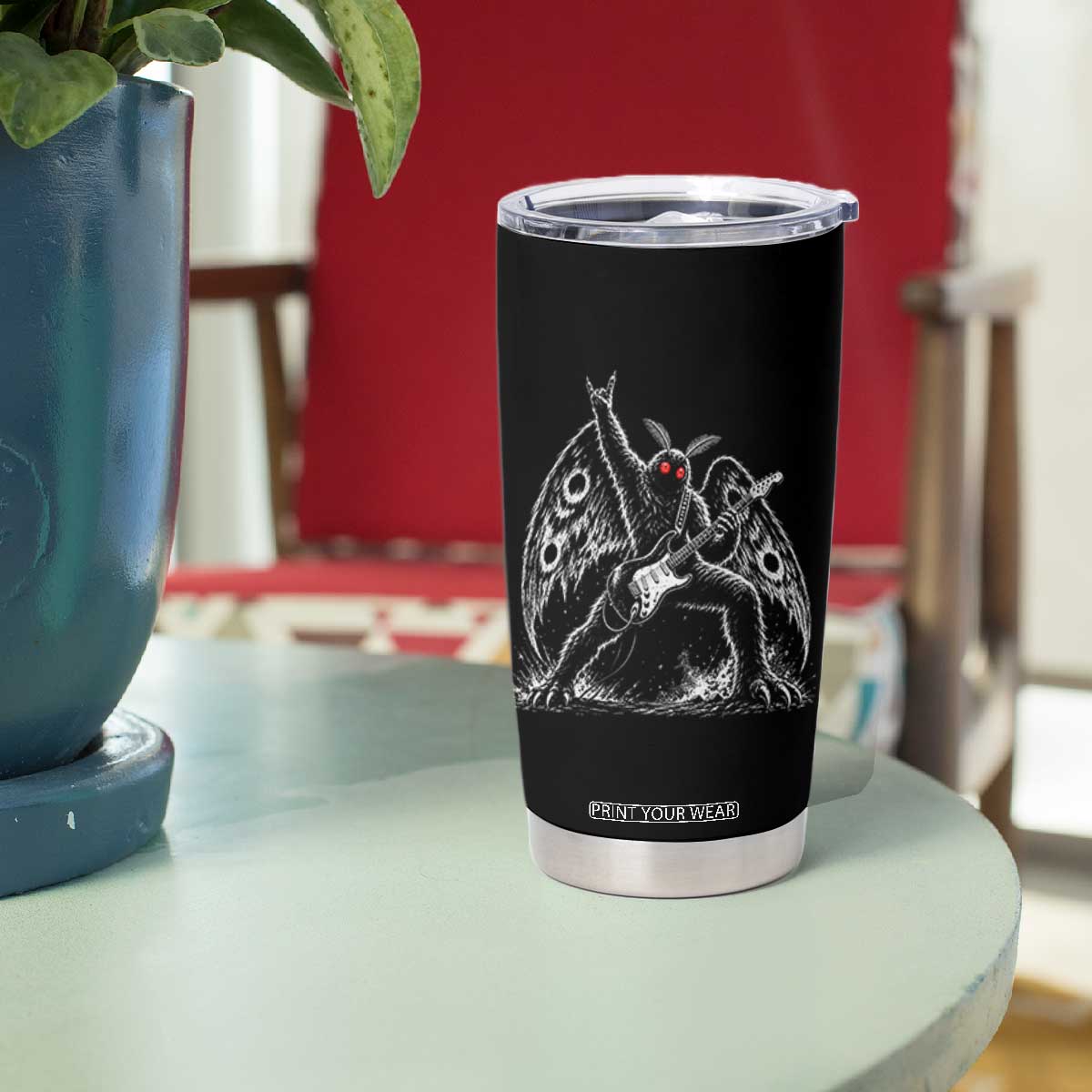 Mothman Rock Guitarist Tumbler Cup Heavy Metal Cryptid Monochromatic