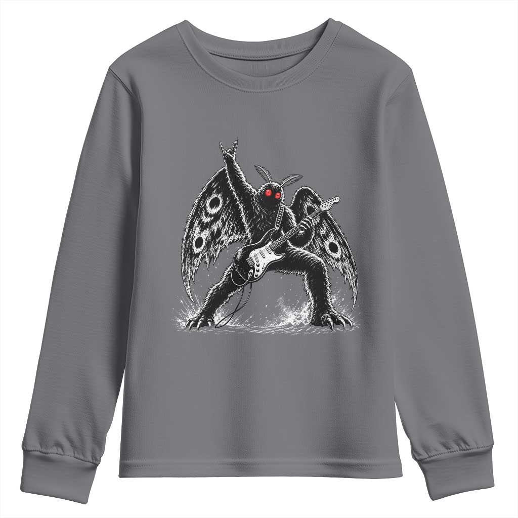 Mothman Rock Guitarist Youth Sweatshirt Heavy Metal Cryptid Monochromatic