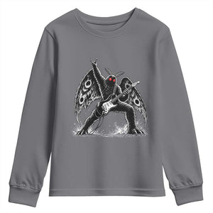 Mothman Rock Guitarist Youth Sweatshirt Heavy Metal Cryptid Monochromatic