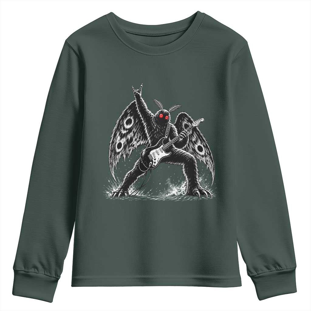 Mothman Rock Guitarist Youth Sweatshirt Heavy Metal Cryptid Monochromatic