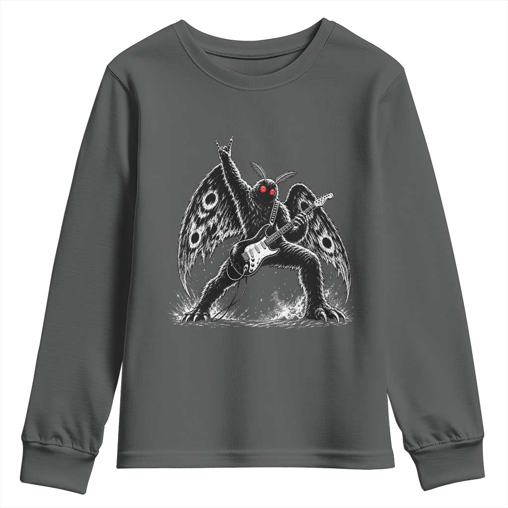 Mothman Rock Guitarist Youth Sweatshirt Heavy Metal Cryptid Monochromatic