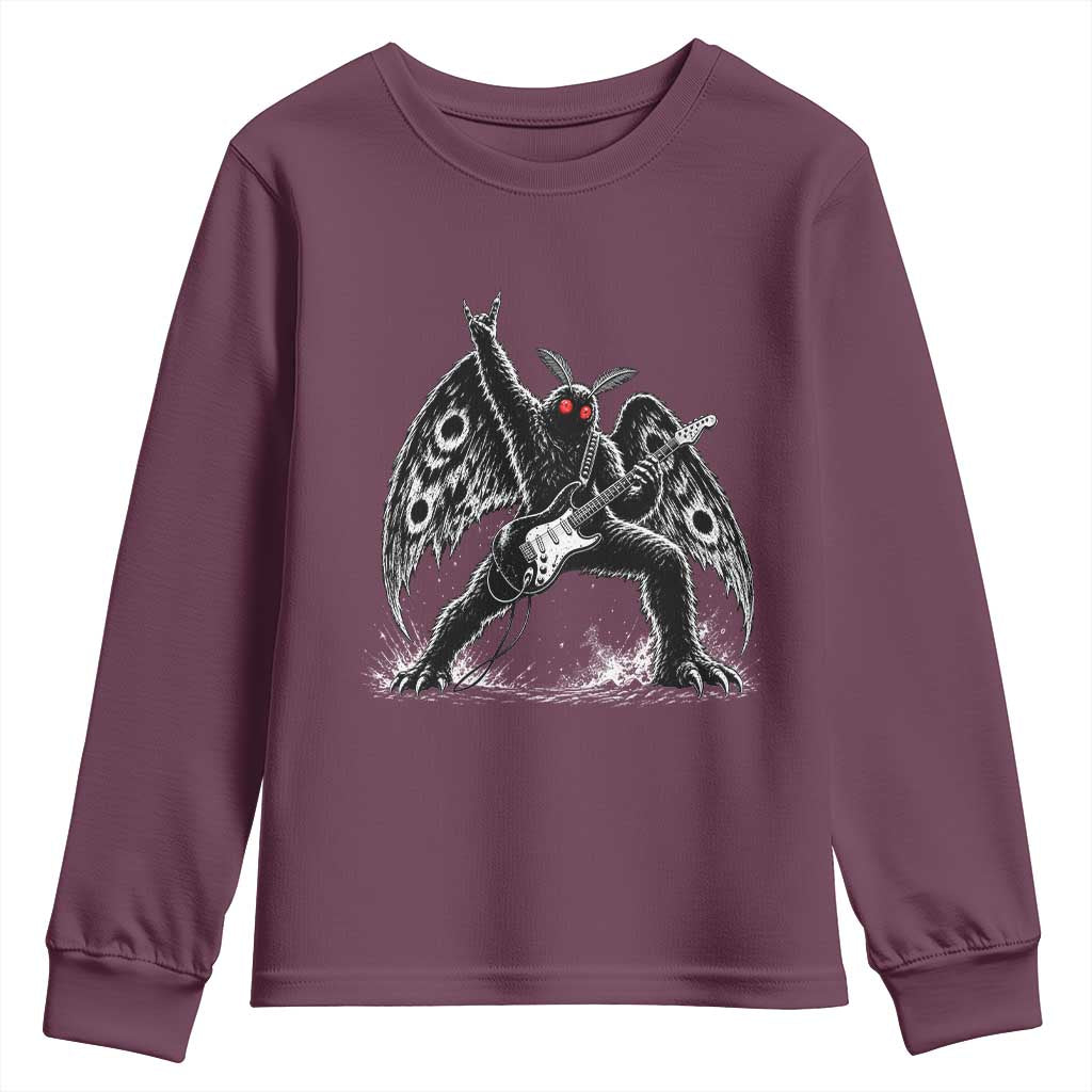 Mothman Rock Guitarist Youth Sweatshirt Heavy Metal Cryptid Monochromatic