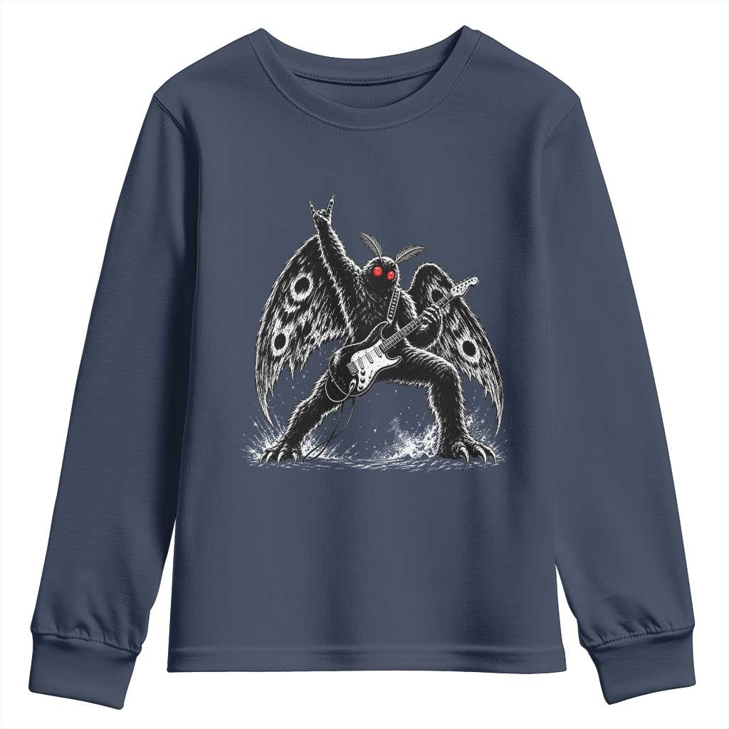 Mothman Rock Guitarist Youth Sweatshirt Heavy Metal Cryptid Monochromatic