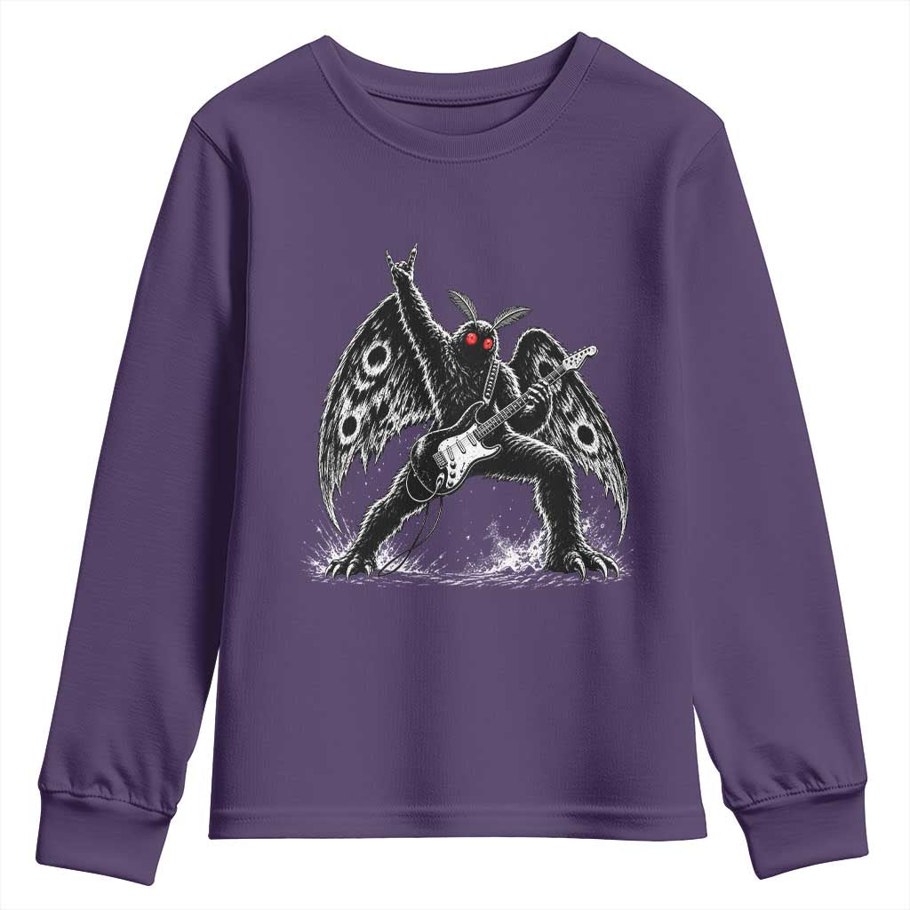 Mothman Rock Guitarist Youth Sweatshirt Heavy Metal Cryptid Monochromatic
