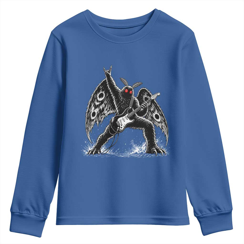 Mothman Rock Guitarist Youth Sweatshirt Heavy Metal Cryptid Monochromatic