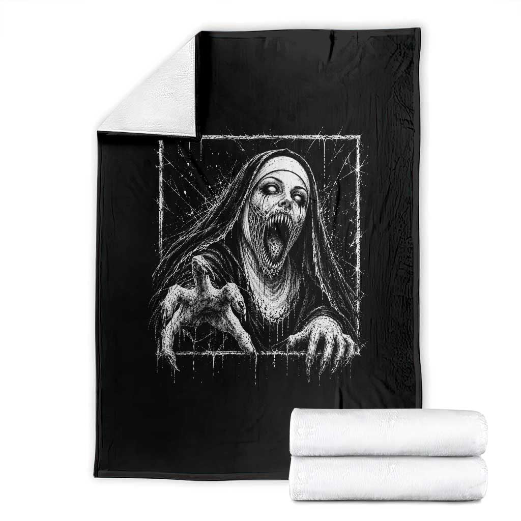 Horror Creepy Nun Demon Unholy Evil Occult Scary Goth Graphic Halloween Throw Blanket