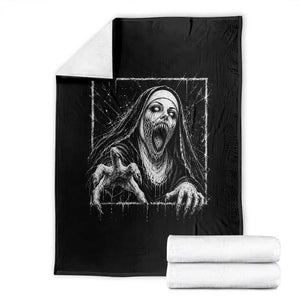 Horror Creepy Nun Demon Unholy Evil Occult Scary Goth Graphic Halloween Throw Blanket