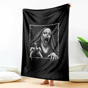 Horror Creepy Nun Demon Unholy Evil Occult Scary Goth Graphic Halloween Throw Blanket