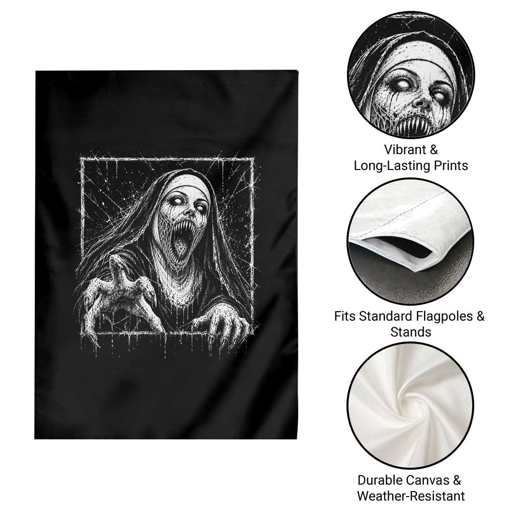 Horror Creepy Nun Demon Unholy Evil Occult Scary Goth Graphic Halloween Garden Flag