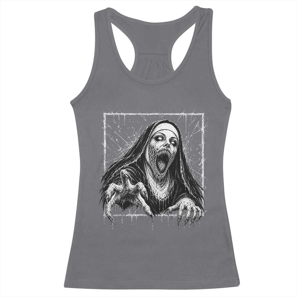 Horror Creepy Nun Demon Unholy Evil Occult Scary Goth Graphic Halloween Racerback Tank Top