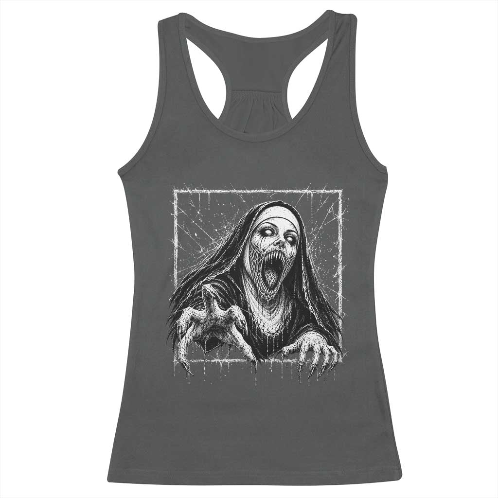 Horror Creepy Nun Demon Unholy Evil Occult Scary Goth Graphic Halloween Racerback Tank Top
