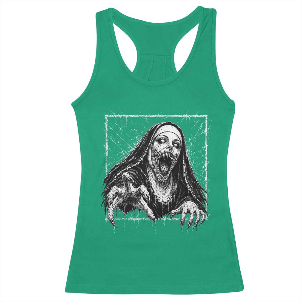 Horror Creepy Nun Demon Unholy Evil Occult Scary Goth Graphic Halloween Racerback Tank Top