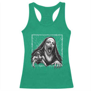 Horror Creepy Nun Demon Unholy Evil Occult Scary Goth Graphic Halloween Racerback Tank Top