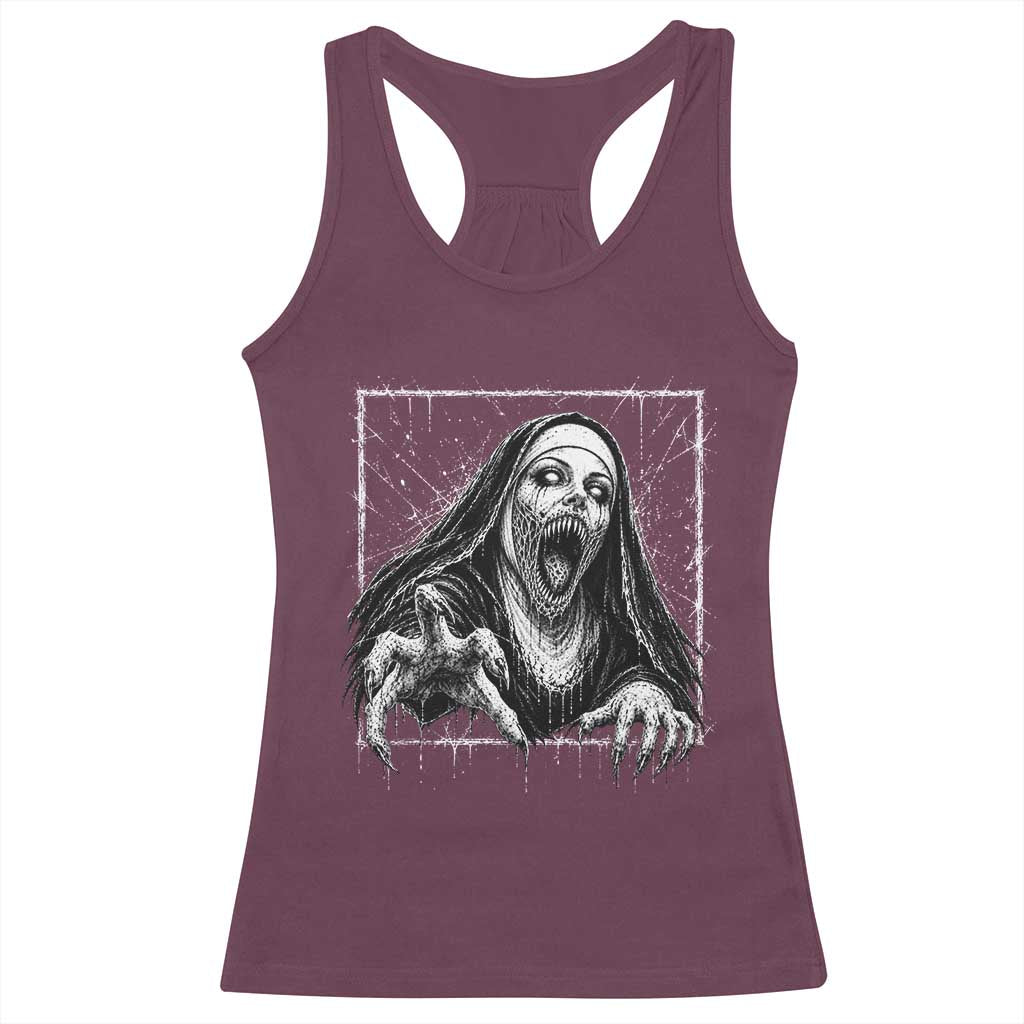 Horror Creepy Nun Demon Unholy Evil Occult Scary Goth Graphic Halloween Racerback Tank Top