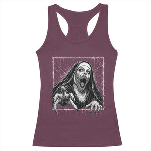 Horror Creepy Nun Demon Unholy Evil Occult Scary Goth Graphic Halloween Racerback Tank Top