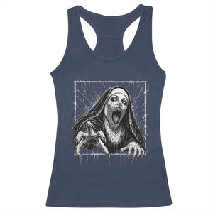 Horror Creepy Nun Demon Unholy Evil Occult Scary Goth Graphic Halloween Racerback Tank Top