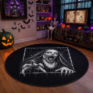 Horror Creepy Nun Demon Unholy Evil Occult Scary Goth Graphic Halloween Round Rug