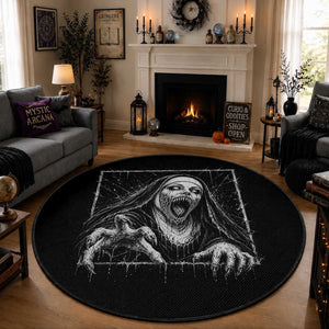 Horror Creepy Nun Demon Unholy Evil Occult Scary Goth Graphic Halloween Round Rug