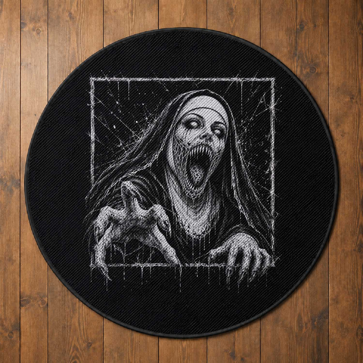 Horror Creepy Nun Demon Unholy Evil Occult Scary Goth Graphic Halloween Round Rug