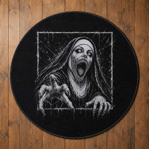 Horror Creepy Nun Demon Unholy Evil Occult Scary Goth Graphic Halloween Round Rug